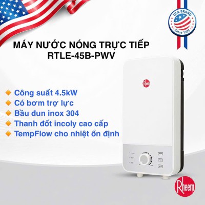 Máy tắm nước nóng trực tiếp RHEEM Prestige RTLE-45B-PWV có Bơm trợ lực